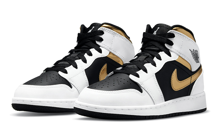 Кеды Jordan Air Jordan 1 Mid (бело-черно-золотые) — фото 5