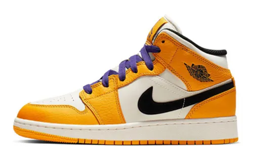 Jordan Air Jordan 1 Mid PU (polyurethane) cool versatile non-slip mid-top children's basketball shoes sunset orange