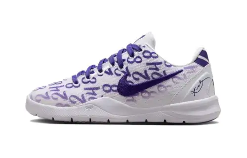 Nike Kobe 8 comfortable and versatile low-top children's basketball shoes white and purple children's style