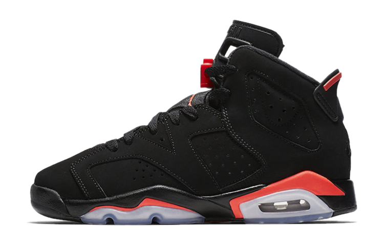 Jordan Air Jordan 6 Black Infrared Leather OG Infrared Comfortable Sports Anti-Slip Shock Absorption Wear-Resistant High Top Children's Basketball Shoes Black Red Same Style for Men and Women