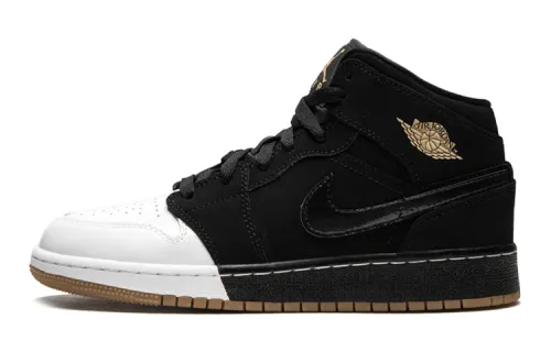 Jordan 1 Mid Black White Gold GS