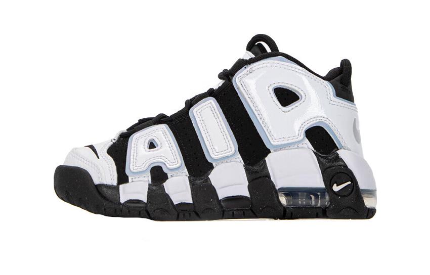 Nike Air More Uptempo Series Millennium Retro Comfort Shock Absorption Mid-top Children's Basketball Shoes Black and White Children's and Middle School Shoes