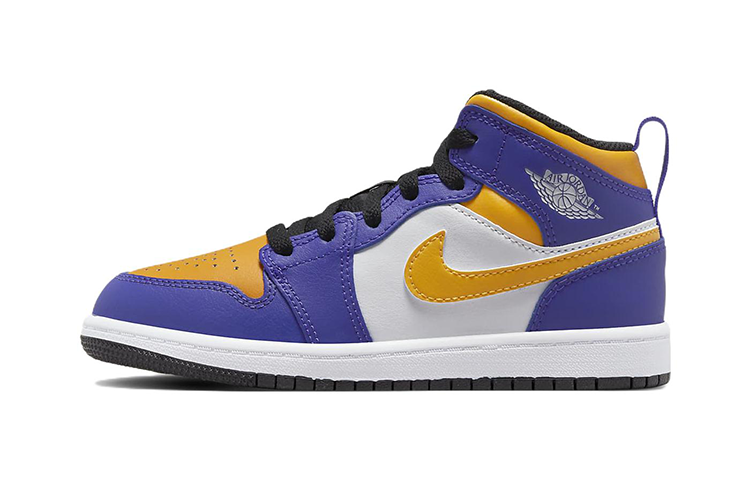 Детские кроссовки Jordan Air Jordan 1 Mid (сине-бело-желтые)