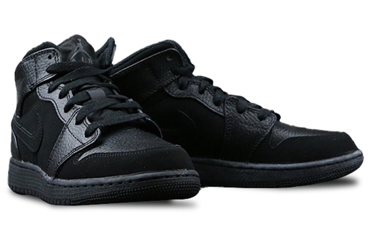 Кроссовки Air Jordan 1 Mid GS (черно-глянцевые) — фото 5