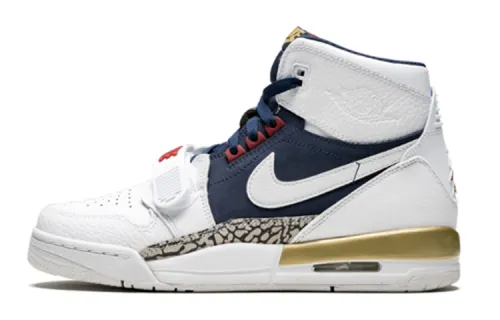 Jordan Legacy 312 synthetic leather lightweight woven GS shock-absorbing high-top basketball shoes blue and white same style for men and women