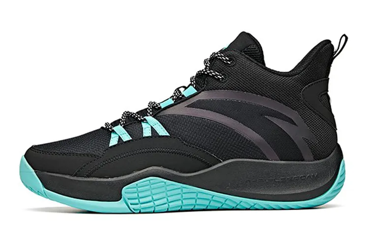 Anta Dark Night Synthetic Leather, Textile Slip Resistant Abrasion Resistant Mid top Basketball Shoes Black Green
