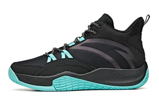 Anta Dark Night Synthetic Leather, Textile Slip Resistant Abrasion Resistant Mid top Basketball Shoes Black Green