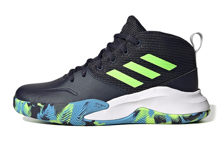 Детские кроссовки adidas OwnTheGame Wide J (черно-зелено-синие) — фото 1