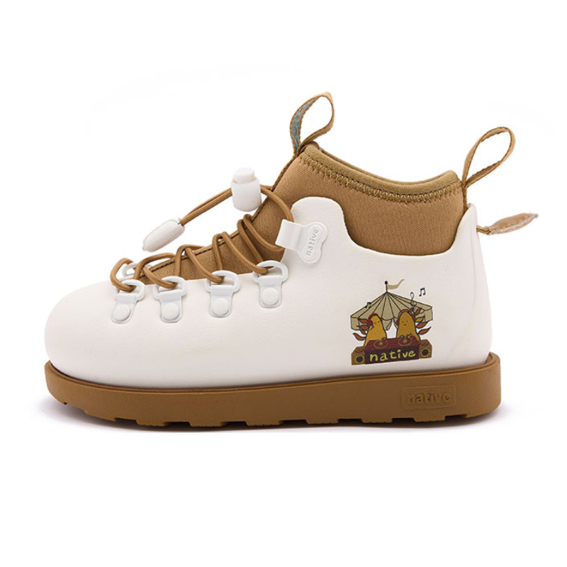 Native Shoes X TIA Fitzsimmons3.0 Guardian Spirit Series Waterproof Lightweight European Bag Boots Removable Sock Covers Drawstring Shoes Warm Low-Leg Martin Boots White Brown Music Party Children's Style