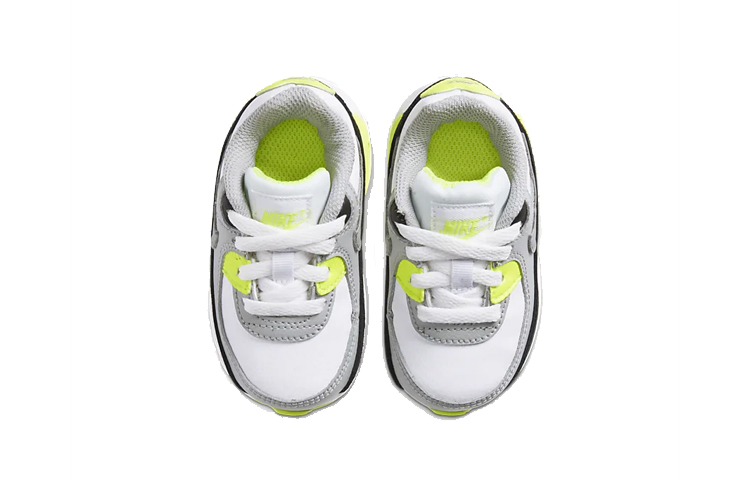 Детские кроссовки Nike Air Max 90 LTR PU (серо-желтые) — 白色/浅烟灰/荧光黄/微粒灰 — фото 5