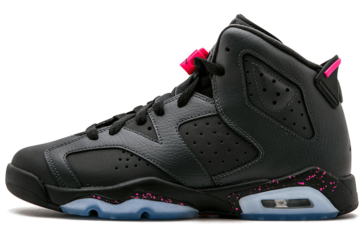 Jordan Air Jordan 6 Retro Hyper Pink Leather GS Shock Absorbing Balance High Top Children's Basketball Shoes Black Pink Unisex