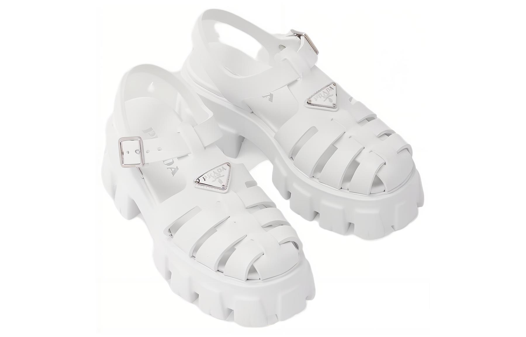 PRADA Monolith Foam Rubber 55mm Sandals White Women's