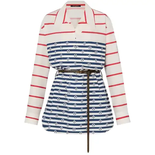 LOUIS VUITTON Long Sleeved Dresses Women's Blue Shirt Collar Moderate Short