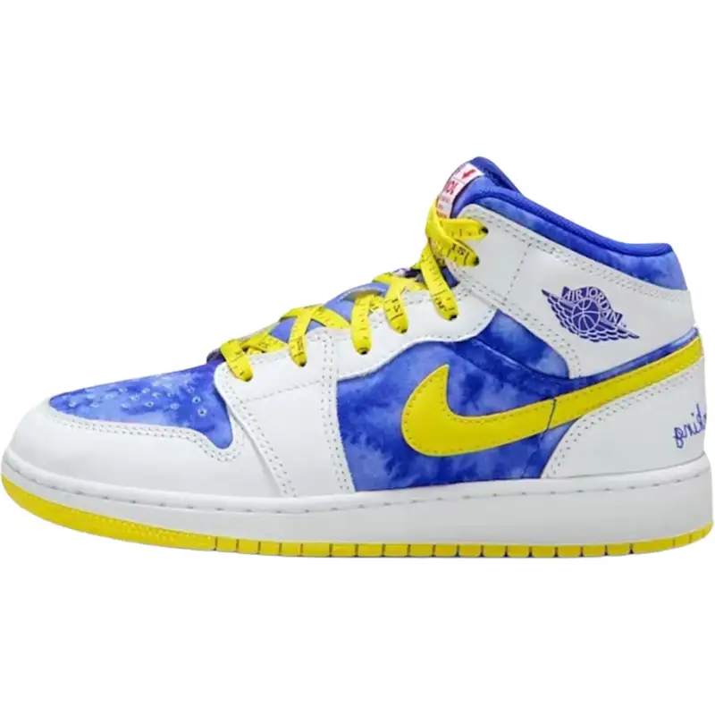 Jordan 1 Mid top Basketball Shoes White Blue Unisex