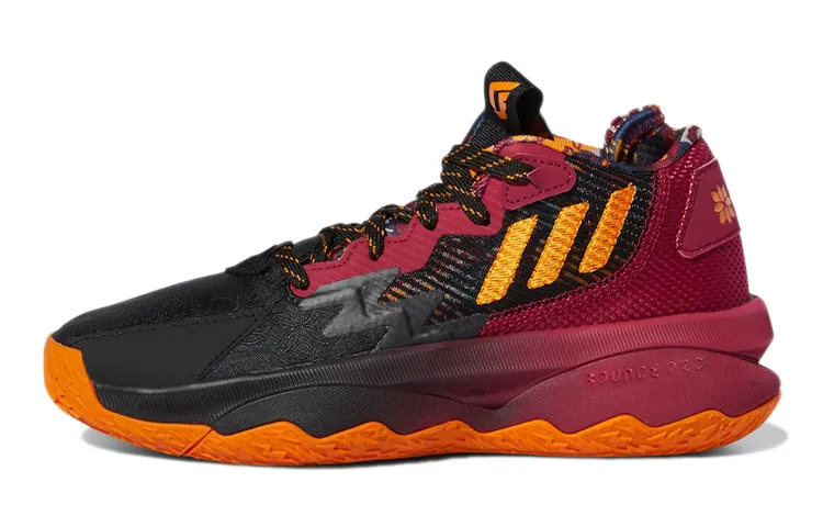 Adidas D Lillard 8 Comfortable Abrasion Resistant Mid top Children's Basketball Shoes Black Red