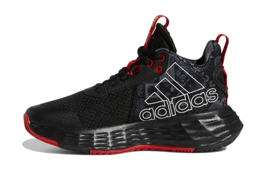 Adidas OwnTheGame CNY K Abrasion Resistant Mid top Children's Basketball Shoes Black Red Kids'