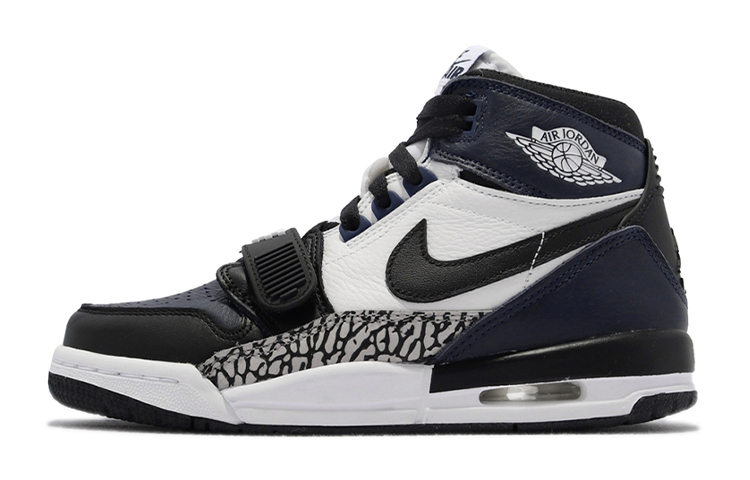 Jordan Legacy 312 synthetic leather, sporty and comfortable, high-top children's basketball shoes, black, blue and white