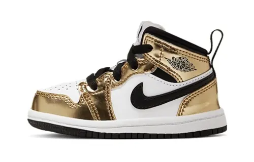 Jordan Air Jordan 1 Mid SE 'Metallic Gold' Comfortable and casual non-slip mid-top children's basketball shoes liquid gold for children and middle-aged children