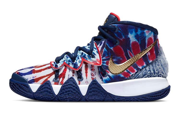 Nike Kybrid S2 \"What The USA\" Tie-dye, anti-slip shock absorption, middle-top, children's basketball shoes, blue, white and red
