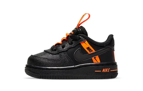 Nike Air Force 1 LV8 KSA PU (Polyurethane) Sports and Leisure Low Top Shoes Black Orange Baby and Toddlers