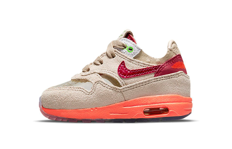CLOT x Nike Air Max 1 \"Kiss of Death\" Co-branded model Kiss of Death Color Bundle Sports Low Top Running Shoes Brown Red 2021 Edition Infants and Toddlers