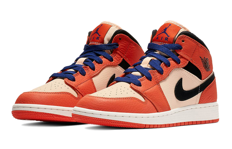 Кроссовки Jordan JordanAir Jordan 1 Mid GS (белый / синий / оранжевый) — фото 5