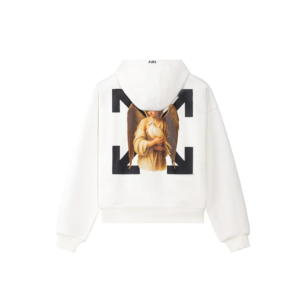 OFF WHITE Vintage American Streetwear Angel Arrow Print Fashion Luxury Trendy Versatile Pullover Fleece Lined Hoodie