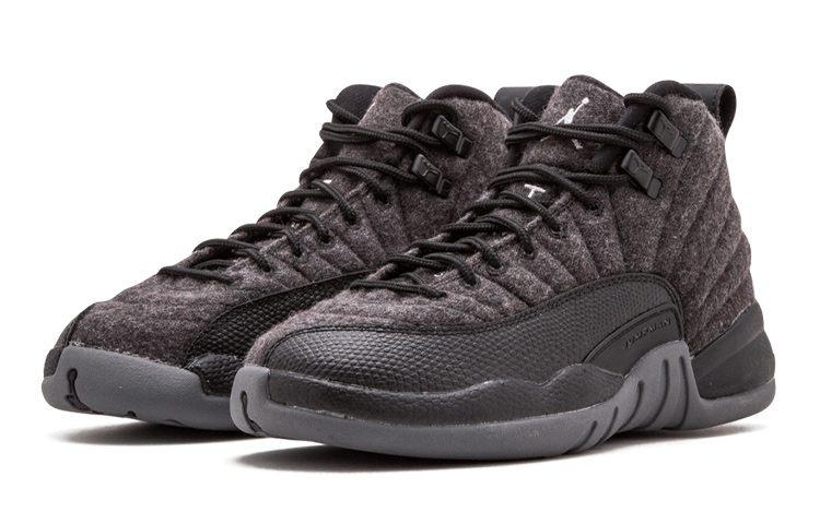 Кроссовки Jordan Air Jordan 12 Retro Wool GS (черные) — 深灰色/金属银/黑 — фото 4