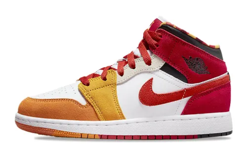 Jordan Air Jordan 1 Mid Picnic Leather Mid top Vintage Basketball Shoes Red Yellow White Unisex