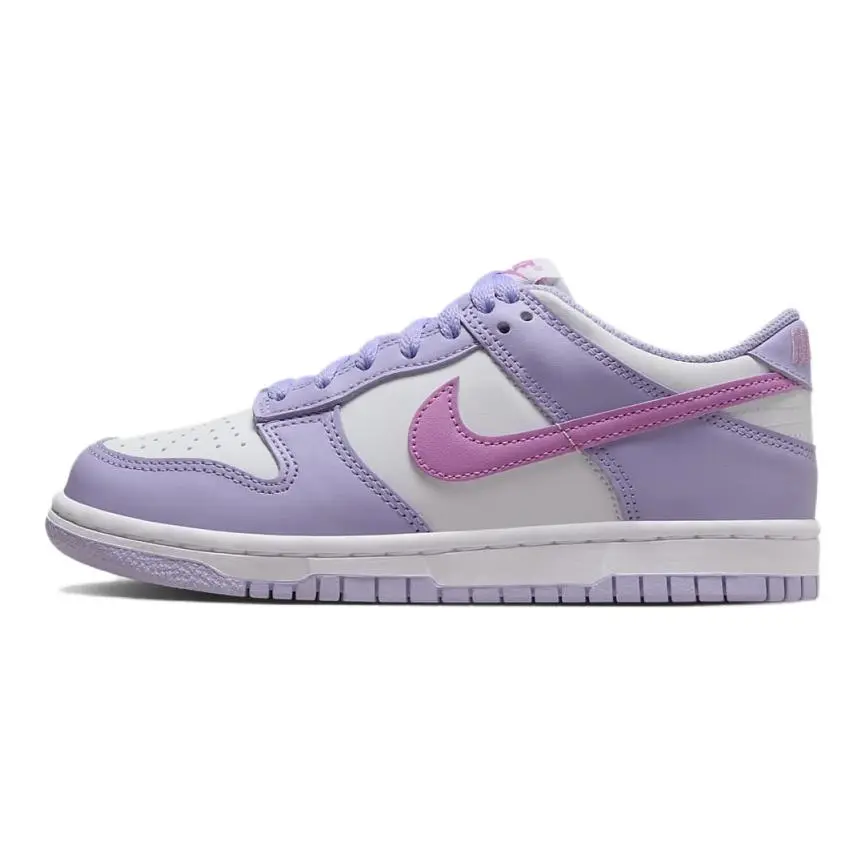 Nike Dunk Synthetic Leather Low top Kids' Skateboarding Shoes Purple White Unisex