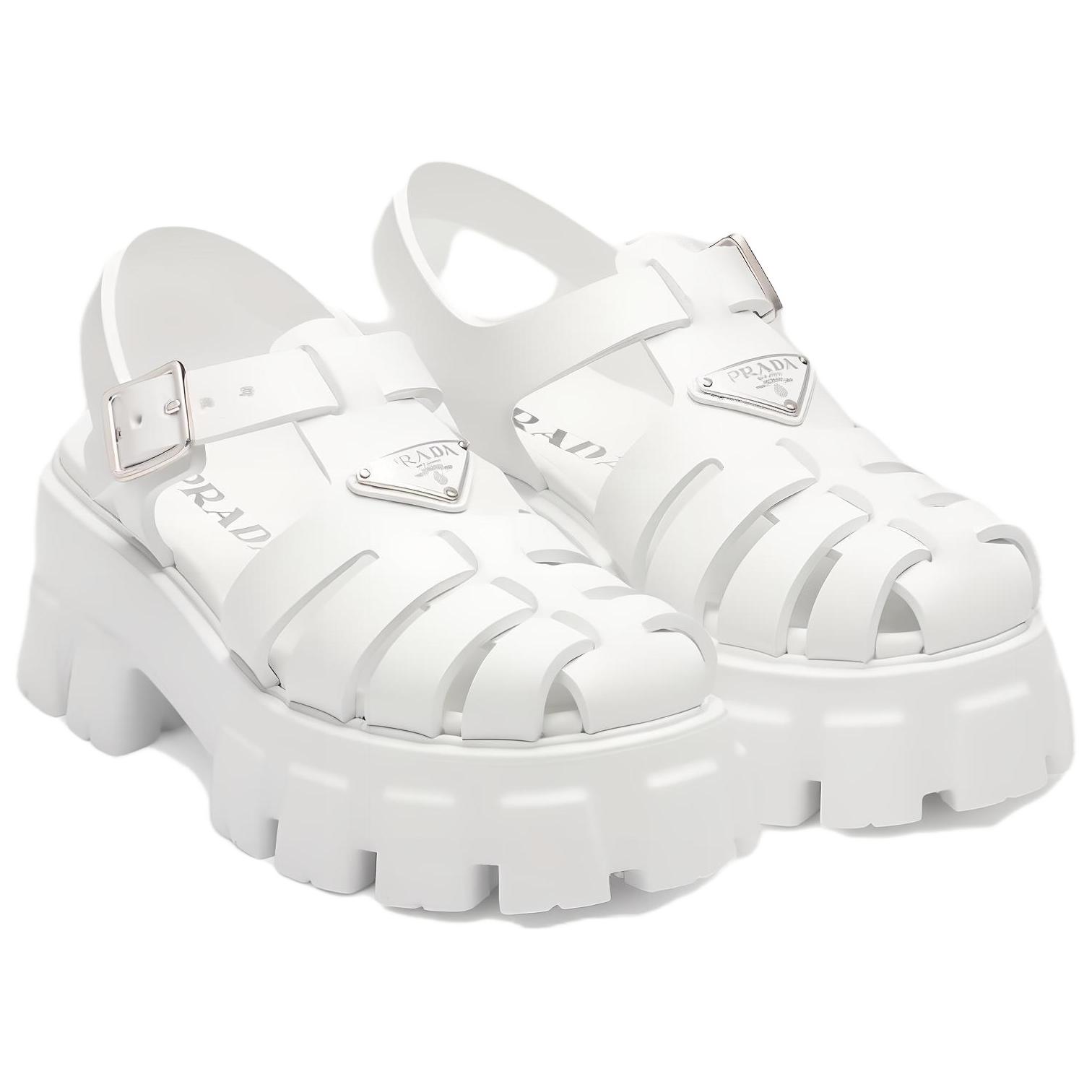 PRADA Monolith Foam Rubber 55mm Sandals White Women's