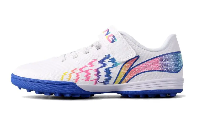 Li Ning YOUNG Cushioning, Wear Resistant Low top Kids' Soccer Shoes White Blue