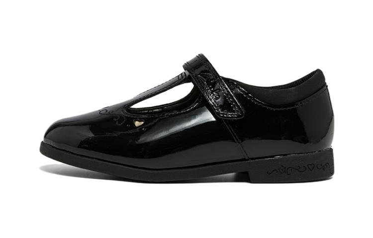 Clarks Qile Magic Step Series Cowhide Round Toe Velcro Low-top Children's Leather Shoes Black Children's