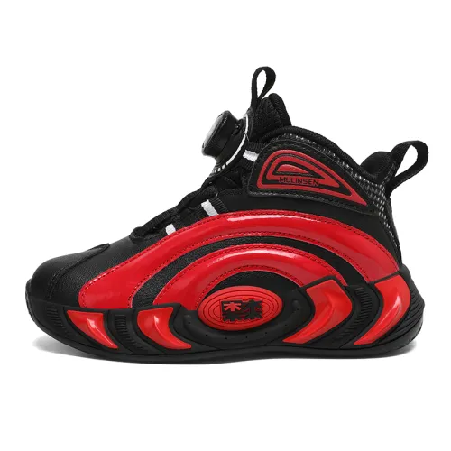 Mulinsen synthetic leather, versatile, comfortable and soft, makes friction noise, protects ankles and knees, assists bounce, simple niche retro, non-slip, anti-kick, wear-resistant, rebound, breathable, lightweight and shock-absorbing, children's basketball shoes, children's style