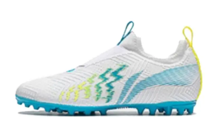 Li Ning YOUNG Swift Shadow 2 YOUNG MG Artificial Lawn Slip Resistant Cushioning Low top Kids' Soccer Shoes White Blue