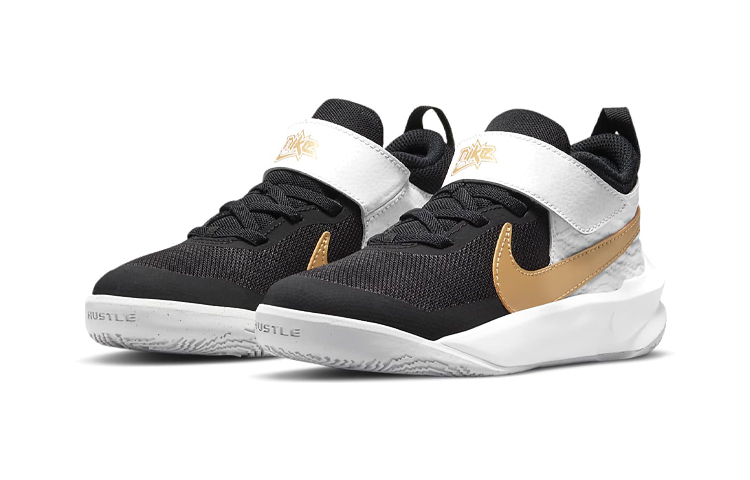 Детские кроссовки Nike Team Hustle D 10 (черно-бело-золотой) — Чёрный / белый / золотой — фото 6
