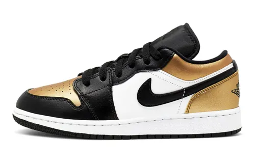 Jordan Air Jordan 1 Low Gold Toe Trendy, Comfortable, Wear-Resistant, Low-top Children's Basketball Shoes, Black Gold