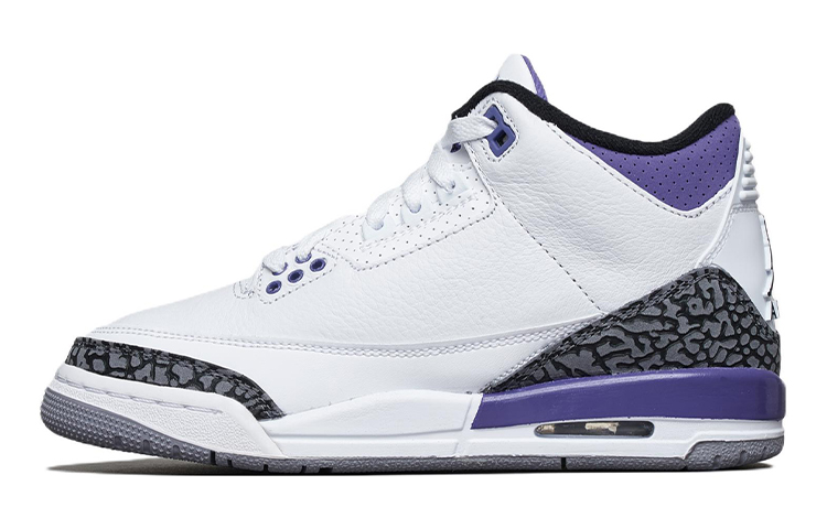 Jordan Air Jordan 3 Retro \"Dark Iris\" leather simple and comfortable wear-resistant mid-top children's basketball shoes black and white purple