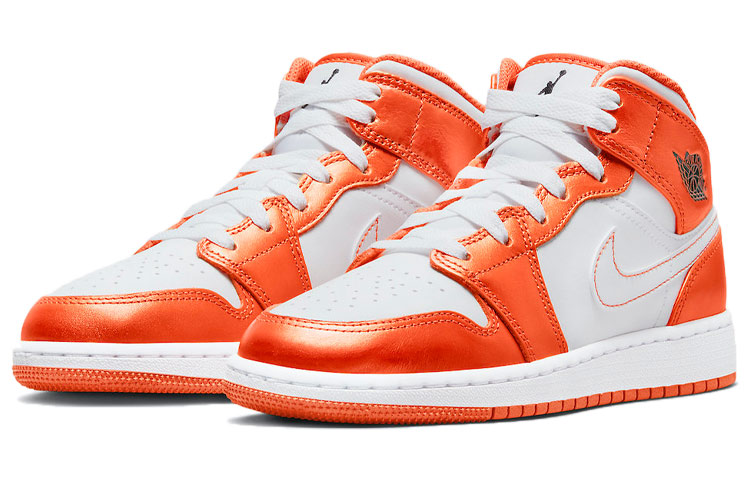 Кроссовки Jordan Air Jordan 1 Mid (бело-оранжевые) — фото 7