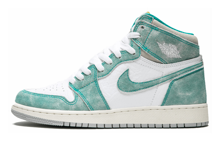 Jordan Air Jordan 1 Retro High Turbo Green Leather Trendy Lightweight Wear-Resistant High Top Children's Basketball Shoes Tiffany Green