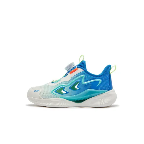 Xtep Hydrogen Wind 8.0 fashionable frame is light, breathable, refreshing and not stuffy, wear-resistant and non-slip, low-top children's running shoes, sail white Prussian blue, children's style