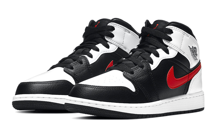 Кроссовки Jordan JordanAir Jordan 1 Mid GS (черный / белый / красный) — Чёрный / белый / красный — фото 3