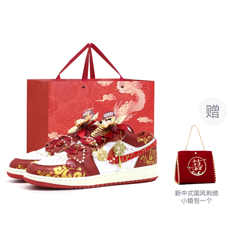 Air jordan, universal wear-resistant breathable low retro basketball red wedding shoes, custom-made, Chinese style, hand painting, for beloved, for teenagers
