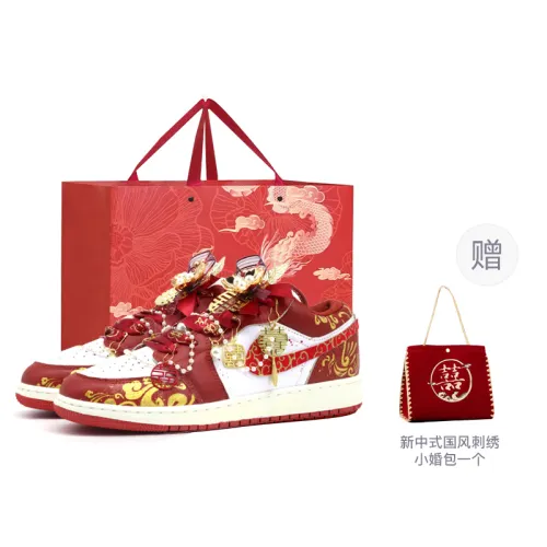 Air jordan, universal wear-resistant breathable low retro basketball red wedding shoes, custom-made, Chinese style, hand painting, for beloved, for teenagers