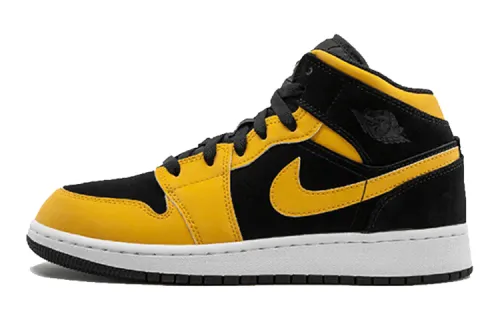 Jordan Air Jordan 1 Mid Reverse New Love leather non-slip shock absorption mid-top children's basketball shoes black and yellow