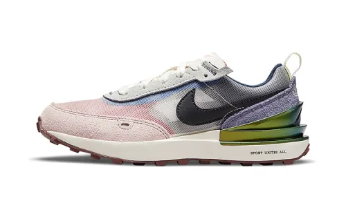 Nike Waffle One comfortable non-slip shock-absorbing and wear-resistant low-cut children's casual shoes black, pink and purple color matching children's style