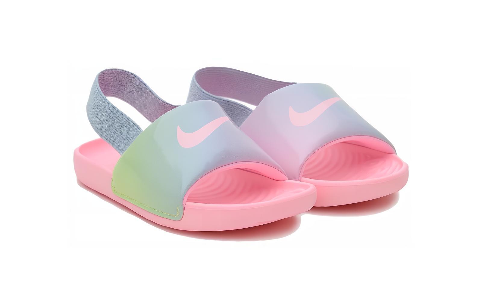 Детские шлепанцы Nike Kawa Slide (розово-сине-зеленые) — Розовый / синий / зелёный — фото 5