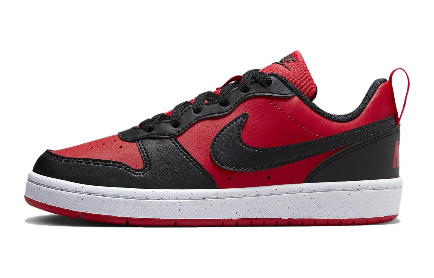 Nike Court Borough Leather Low Comfortable and Fashionable Non-Slip Low Top Children's Shoes Red and Black