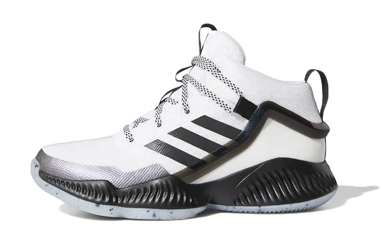 Adidas Lockdown J Fabric Slip Resistant Abrasion Resistant Mid top Children's Basketball Shoes White Black Unisex