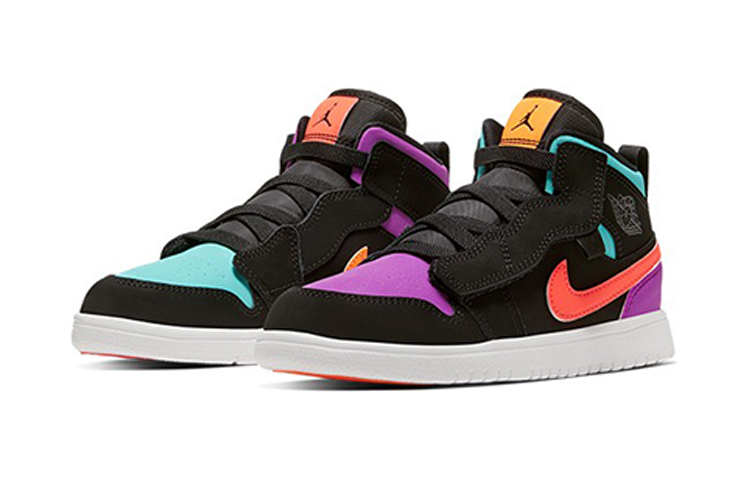 Детские кроссовки Jordan Air Jordan 1 BP (черно-серо-белые) — 紫/蒂芙尼蓝 — фото 5